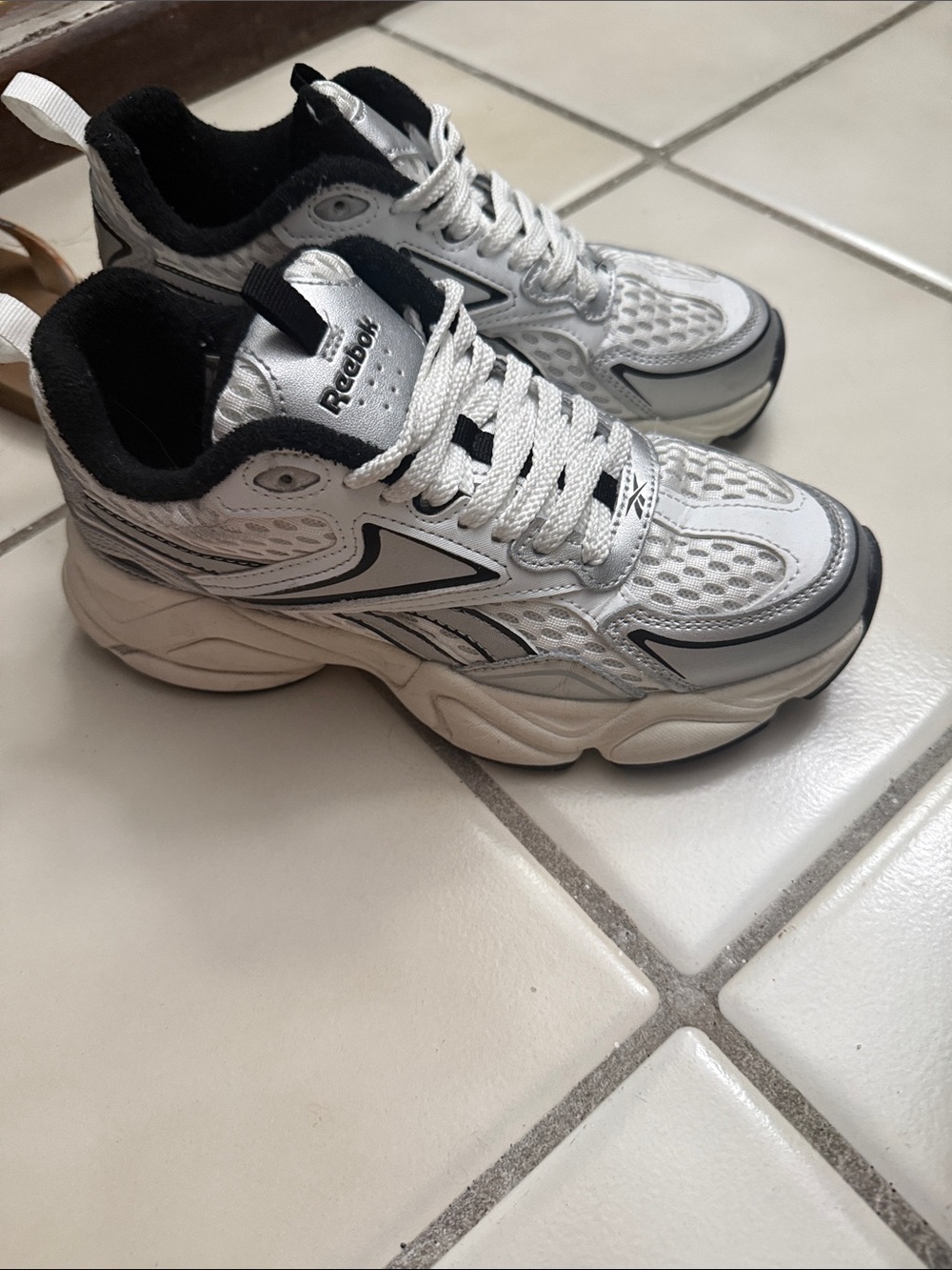 Reebok White and Black Chunky Mesh Trainers